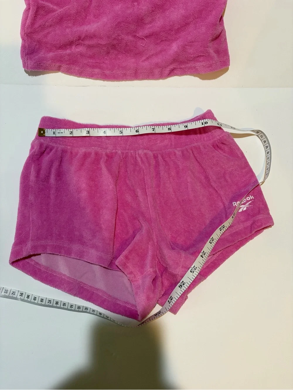Reebok Girls Velour 2 Piece Lounge Set Pink Crop Tank Shorts Youth M US 8